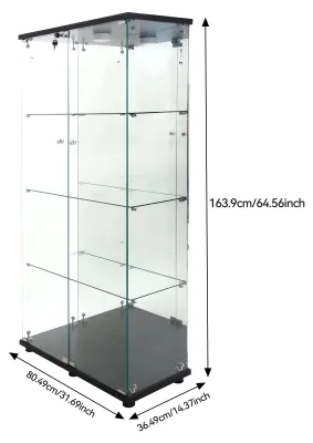 Obrázok produktu pre Vitrína – vitríny pre zbierky – 163,9 cm – 4 police – LED osvetlenie – zrkadlová zadná stena – 2 dvierka – čierna farba