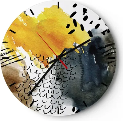 Produktbild von Wanduhr - Rund - Glasuhr - Abstraktion Muster Flecken - 30x30cm - Schleichendes Uhrwerk - Lautlos - zum Aufhängen bereit - Dekoration Modern - Wanddekoration aus Glas - C3AR30x30-4282