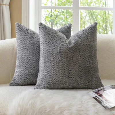 Obrázok produktu pre Sada dvoch obliečok na vankúše z materiálů chenille a bouclé, sivá farba, rozmer 40x60 cm