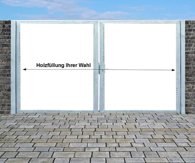 Produktbild von Einfahrtstor Qs Tor Verzinkt mit Pfosten Ohne Holzfüllung 2-flügelig 500x180cm