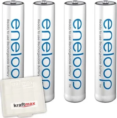 Produktbild von 4er Pack Panasonic Eneloop AAA/Micro Akkus - Neueste Generation - Hochleistungs Akku Batterien in Kraftmax Akkubox V5