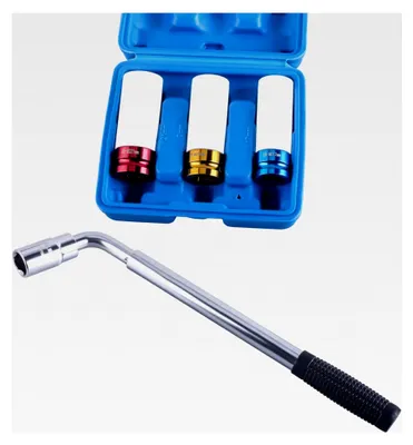 Produktbild von Teleskopischer Radmutternschlüssel mit 3-teiligem Kraft-Schoneinsatz, 1/2 Zoll Alufelgen-Schonnüsse Set, 17mm, 19mm, 21mm Steckschlüsselsatz für gängige Fahrzeuge