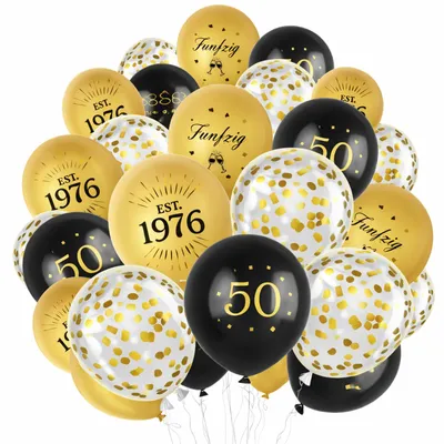 30 Ballons gold/weiß/schwarz für 50. Geburtstag, Dekoration