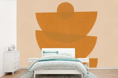 Produktbild von MuchoWow® Fototapete für Wohnzimmer oder Schlafzimmer Wandtapete Vinyl Motivtapete Geometrie - Formen - Gelb - Pastell - 600x400 cm - Vinyltapeten