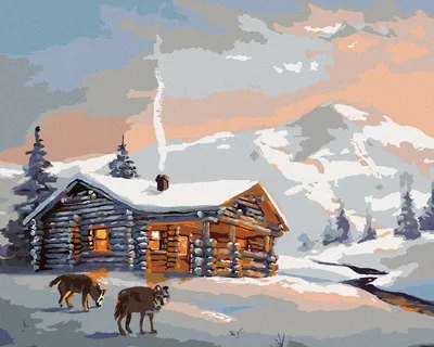 Immagine prodotto di Zuty - Dipingere con i numeri - LUPI E CASA IN INVERNO (D. RUSTY RUST), 40x50 cm, senza cornice e senza tela