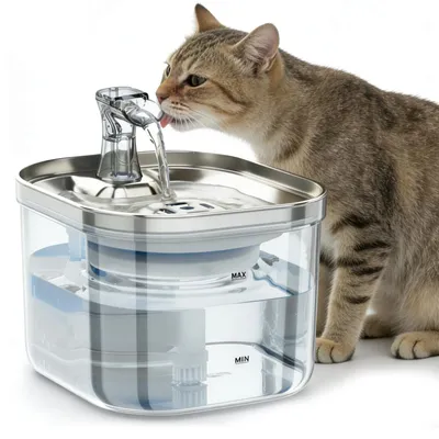 Produktbild von STILVORA Katzen-Trinknäpfe, Automatischer Trinkbrunnen aus Edelstahl, Haustier-Wasserautomat für Katzen & Hunde, Leise & Hygienisch