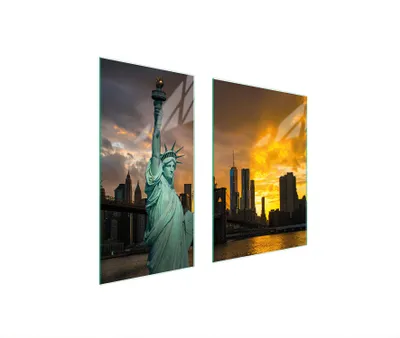 Produktbild von Herdabdeckplatten 2 teilig 75x52 Glaskeramikkochfeld Abdeckung Glas Schneidebrett Freiheitsstatue Stadt