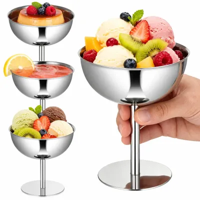 4 Edelstahl-Eisbecher mit Fuß, 150 ml, Dessertschalen