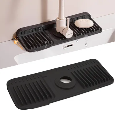 Productafbeelding van Siliconen spoelmat - Afdruipmat voor de spoelbak - Zwart - 37 cm