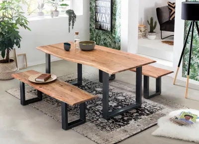 Produktbild von SIT Möbel Baumkante-Esstisch | 26 mm Tischplatte aus Akazie | Gestell Stahl antikschwarz | B 140 x T 80 x H 77 cm | 07107-21 | Serie TABLES & CO