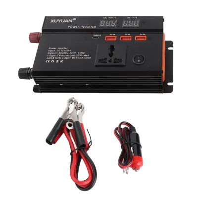 Productafbeelding van 3000W 12V naar 220V omvormer voor in de auto, met LCD-display, USB-poort en sigarettenaansteker-aansluitingen