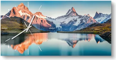 Produktbild von DEQORI Glasuhr 60x30 cm Modern 'Bachalpsee vor Alpen' Wanduhr Glas Uhr Design leise