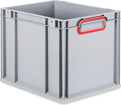 Produktbild von Eurobox NextGen Color | HxBxT 32x30x40cm | 30 Liter | Griffe rot geschlossen | Glatter Boden | Grau | Eurobehälter, Transportbox, Transportbehälter, Stapelbehälter