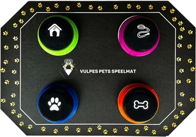 Produktbild von Vulpes Goods Hundeknöpfe mit Spielmatte, Haustiertasten für Kommunikation, Hundespielzeug, Hundetraining, Mit 4 Tasten, Inklusive Trainingsaufkleber