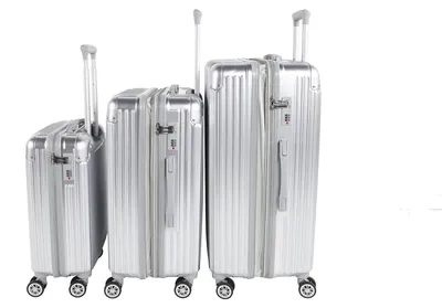 Produktbild von 3 teiliges ABS Hartschalen Kofferset Alu Style Rollen Zahlenschloss Silber Grau