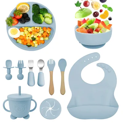 Immagine prodotto di Omgoods - Set di 11 piatti in silicone per bambini, con forchette e ventose