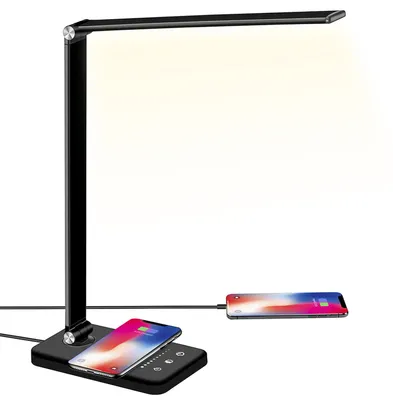 LED-Büroleuchte mit 10W Qi-Laden, 50 Lichtmodi, Touch-Dimmer, Timer