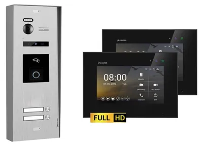 Produktbild von BALTER EVO-HD Aufputz Video Türsprechanlage mit Fingerprint 2-Draht BUS für 2-Familienhaus 2x 7" Touchscreen Monitor Silber-Schwarz-ohne WiFi