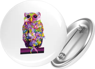 Produktbild von Huuraa Button Eule Colorful 59mm rund mit Sicherheitsnadel Ansteckbutton Geschenkidee
