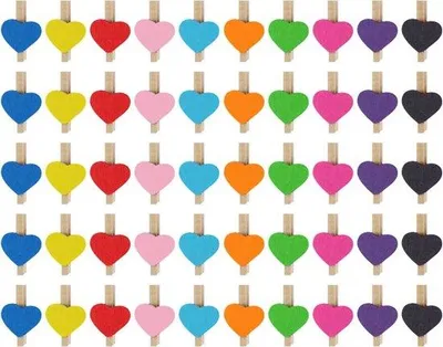 Image de 50 pinces à photo en bois sur le thème de l'amour - Pinces en bois - Porte-cartes de voyage - Pinces d'amour - Accessoires décoratifs - Artisanat - Mariages et fêtes