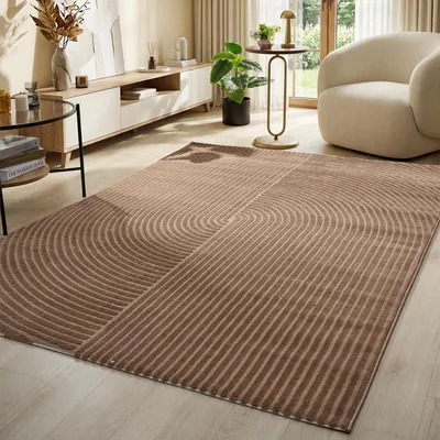 Produktbild von Kurzflor-Teppich Boho modern – Dünner Wohnzimmer- & Schlafzimmerteppich mit 3D Hoch-Tief-Effekt, pflegeleicht