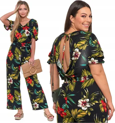 Produktbild von Kombinezon Damen - Sommeroverall Größe L (40) - weite Hosen Bunt - V-Ausschnitt