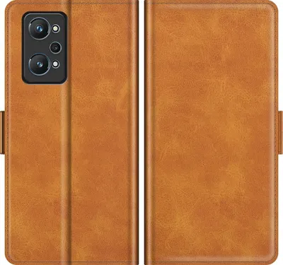 Produktbild von Mobigear Slim Magnet  Realme GT2 Hülle Klapphülle Geldbörse - Cognac