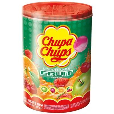 Obrázek produktu pro Chupa Chups Fruit Ball Lolly Apple Strawberry Orange Kische plechovka 1200g