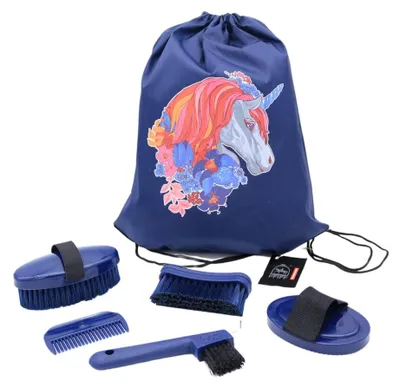 Productafbeelding van PFIFF 102790 Poetsset, gevuld met poetszak, paardenpoetsset, paardenverzorging, donkerblauw