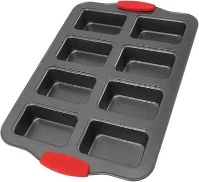 Produktbild von 8 Cavity Non Stick Mini Loaf Pan Carbon Steel Bread Baking Pan, 8 | Silikongriff für Kuchen, Brownies, Käsekuchen
