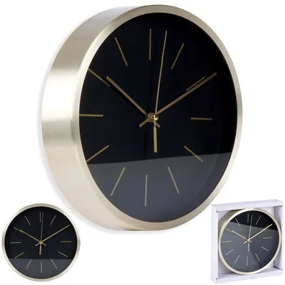 Image de Horloge murale Vilde Horloge de chambre Horloge de salon Horloge de cuisine noire et dorée 25 cm