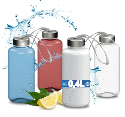Immagine prodotto di Borraccia da 0,4 L "Pure" - Bottiglia d'acqua in Tritan, priva di BPA, con coperchio in acciaio inossidabile a prova di perdite - Trasparente