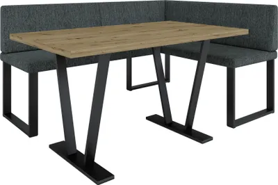 Image de Banquette d'angle AKIKO METAL avec table 168x128 droite - Ensemble de banquettes d'angle pour votre salle à manger, cuisine moderne, coin salon, coin repas. Parfait pour la cuisine, le bureau et la réception