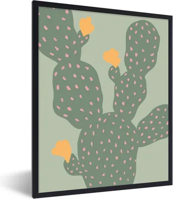 Produktbild von MuchoWow® Gerahmtes Poster Kaktus - Grün - Natur - Gelb 60x80 cm - Poster mit Schwarzem Bilderrahmen Wandposter Rahmen Foto Bilder - Premium - Wanddeko Wohnzimmer