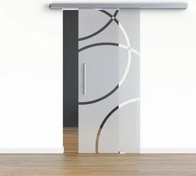 Produktbild von Pertura Glasschiebetür Komplettset Glera Loop 02 1025x2175 mm inkl.Beschlag Selir Aluminium Edelstahloptik,Stangengriff