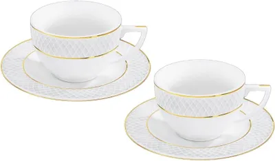Produktbild von Wilmax Cappuccinotasse mit Untertasse 170 ml Weiß Goldrand Porzellan 2er Set WL-880102402/AB2
