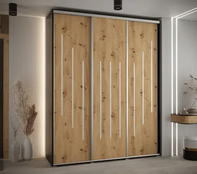 Obrázok produktu pre Šatníková skriňa ASIRI 8 - 190/60 cm, čierna / dub artisan / strieborná