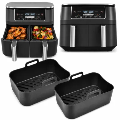 Silikon-Heißluftfritteusen-Einsätze 2er-Pack, 19,5x12,7x7 cm, schwarz