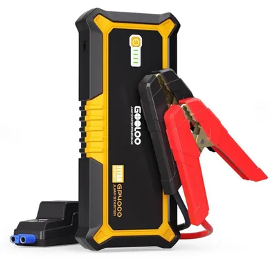 Zdjęcie produktu dla Powerbank do rozruchu silników 4000A, 12V, do silników benzynowych i diesla, pojemność 10 litrów, z wbudowaną diodą LED i przewodami do rozruchu