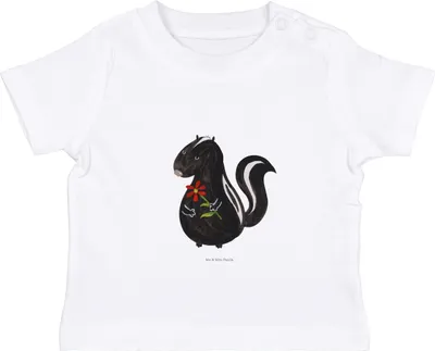 Produktbild von Mr. & Mrs. Panda Babyshirt Stinktier Blume 6. - 12. Monat - Weiß - Geschenk, Baby Top, Raubtier, Organic T-Shirt, , Dreams, Baumwolle Shirt, Tagträumer, Wildtier