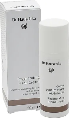 A product shot of Dr. Hauschka Regenerating Hand Cream and its packaging.