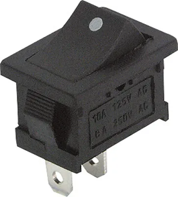Produktbild von Mini-Wippenschalter McPower, 2-polig, schwarze Wippe mit Punkt, 250V/6A