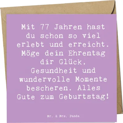 Produktbild von Mr. & Mrs. Panda doppelkarte Spruch 77. Geburtstag Glückwunsch - Lavendeltraum - Geschenk, Liebe, Glückwunschkarte, Grußkarte, feiern, faltkarte, Feier, Erinnerungen