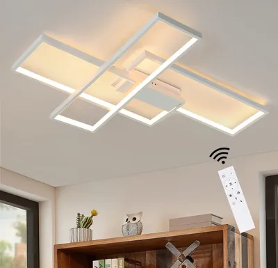 Produktbild von ZMH LED stropní světlo Stmívatelné Moderní lampa do obývacího pokoje Bílá stropní lampa 65W Geometrická nástěnná lampa Multifunkční stropní světlo do obývacího pokoje, ložnice, kanceláře, předsíně a na balkon, 65x47x7,5 cm