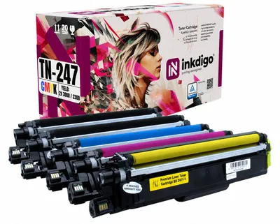 Produktbild von Inkdigo Tonerset TN247 für Brother DCP-L3517CDW, DCP-L3550, HL-L3210, HL-L3210CW – CMYK,, KI-generiertes Bild