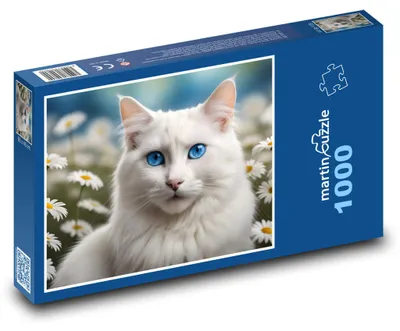 Obrázok produktu pre Puzzle 1000 Biela mačka medzi kvetmi - martinpuzzle