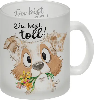 Produktbild von Hund Glas Tasse mit Spruch Du bist toll