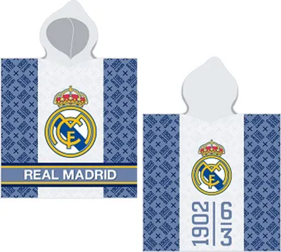 Produktbild von Real Madrid Kinder Kapuzen Bade-Poncho 60x120 cm Fußball Bademantel Poncho