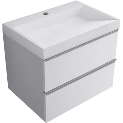 Obrázek produktu pro CERANO - Koupelnová skříňka Velora - bílá matná, úchytka chrom + umyvadlo z lit. mramoru s otvorem Vita - bílá lesklá - 70x63x46,5 cm