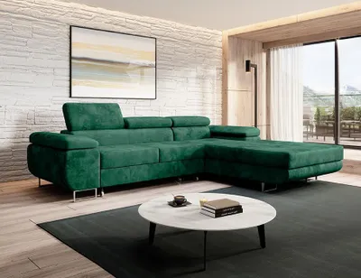 Produktbild von Easy4You Ecksofa NORBERG Velvet L-Form Flaschengrün – 279x72x205 cm - Schlafsofa mit Bettkasten und Schlaffunktion - Eckcouch mit Stauraum – Rechts – Stoff Monolith 37